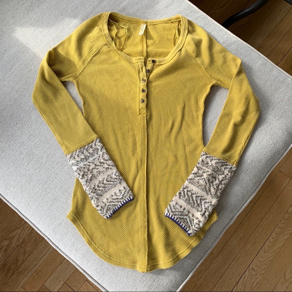 Free People Alpine Cuff Henley Chartreuse - size S
